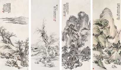 吴徵 己酉（1909年）作 山水 四屏